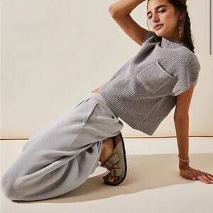 Free People FP Beach Freya Knit Tapered Balloon Pants Dove Gray Grey Size M
